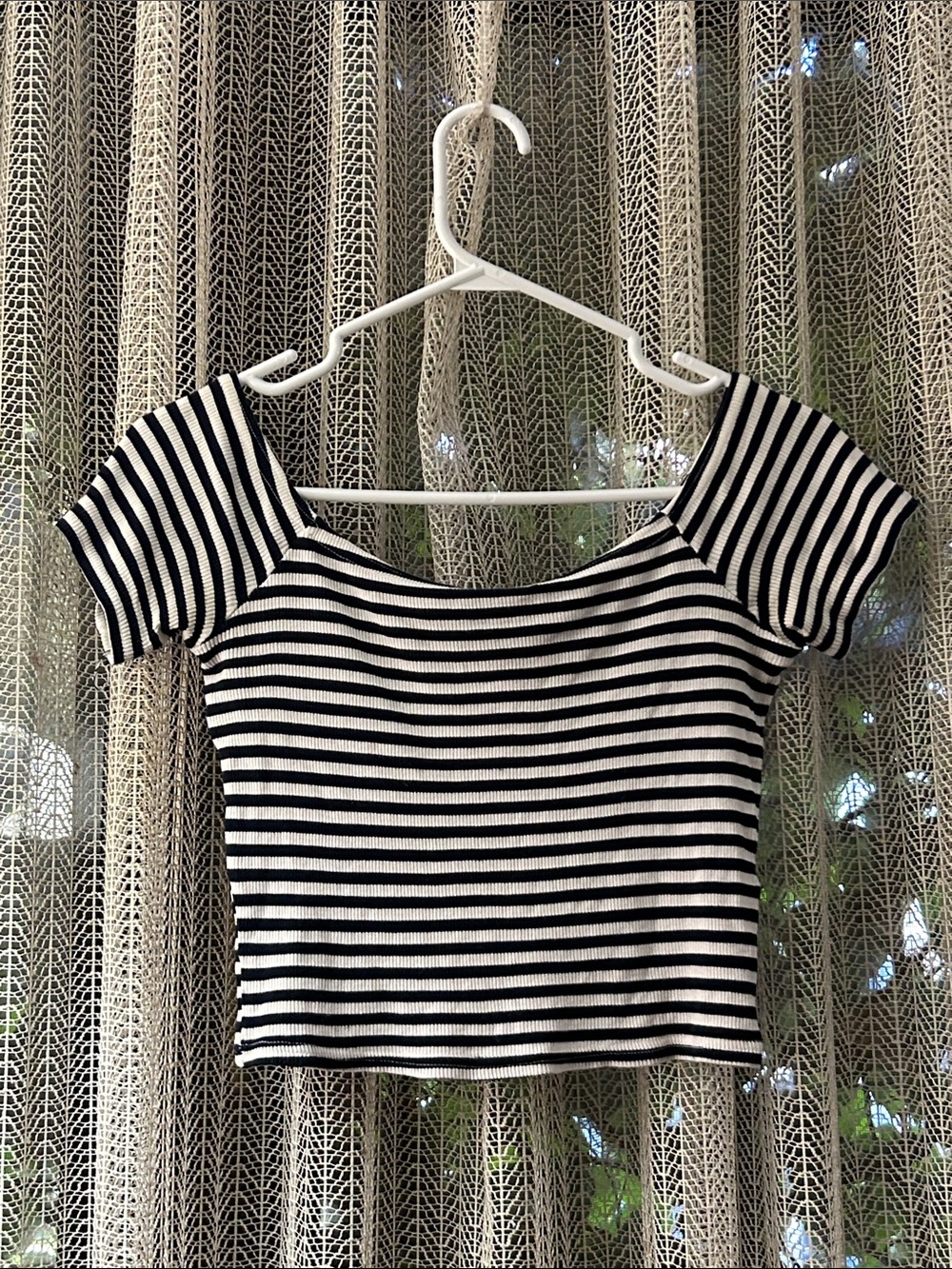 Striped Black and White Off-Shoulder Crop Top